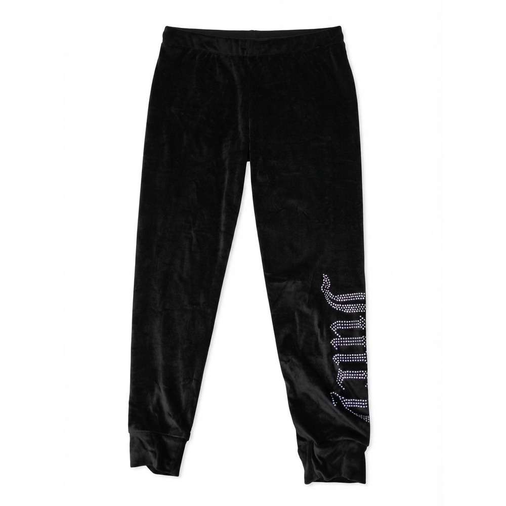 Juicy Couture Vintage Black Velour Rhinestone Jogger Pants Size Small